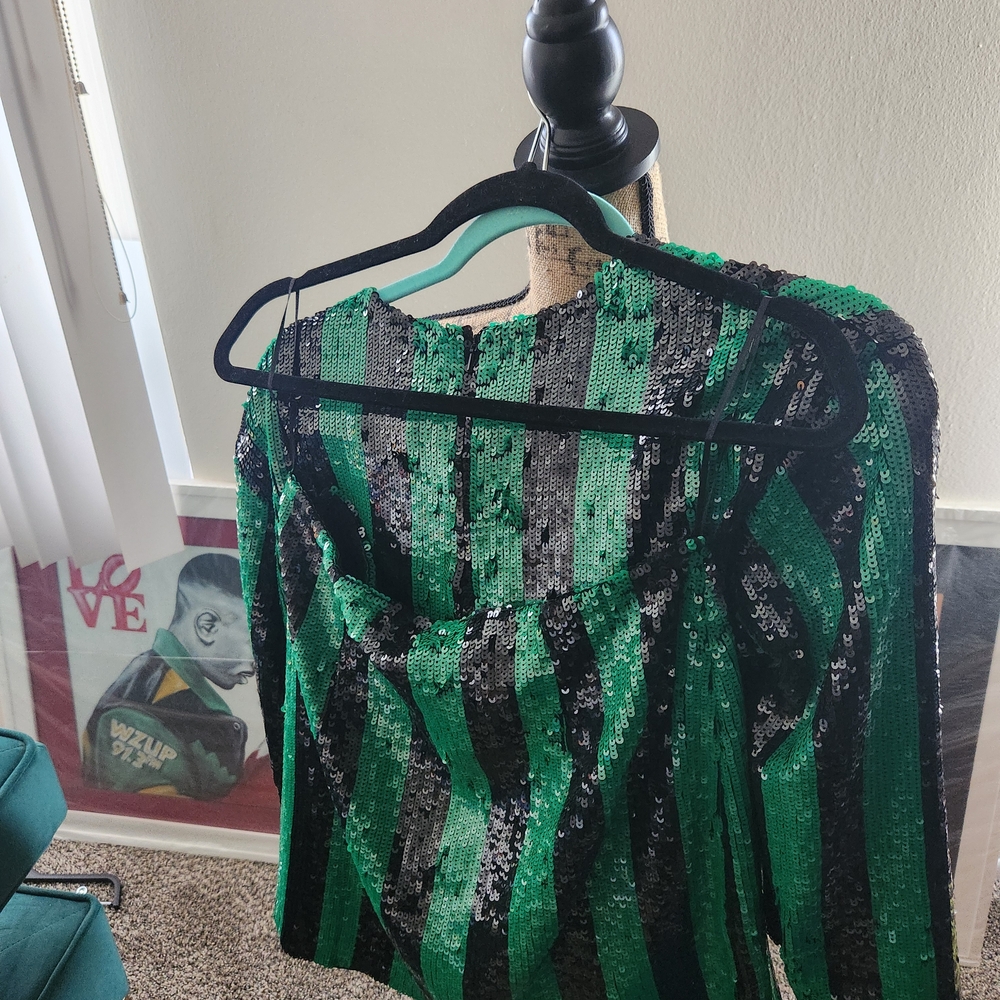 Asos... Emerald and Black Sequin Striped Top - Picture 5 of 7